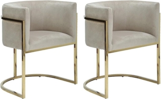 Vente-unique - Stuhl mit Armlehnen 2er-Set - Samt & Metall - Beige & Goldfarben - PERIA von Pascal MORABITO