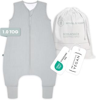 emma & noah Baby Schlafsack mit Füßen 1.0 TOG, Ganzjahres Schlafsack mit Beinen für den Frühling, Sommer und Herbst, 100% Bio-Baumwolle, Oeko-TEX Zertifiziert (Essential Grau, 80 cm)