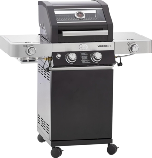 RÖSLE Gasgrill, BBQ-Station, VIDERO G2-S, Grill mit 2 Edelstahlbrennern, extra Primezone und Seitenbrenner, klappbare Seitentische, VARIO+, pulverbeschichteter Stahl Schwarz, 117,5 x 79 x 57 cm