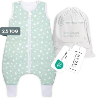 emma & noah Baby Schlafsack mit Füßen 2.5 TOG, Strampelsack für den Herbst und Winter, Bio-Baumwolle, Oeko-TEX Zertifiziert, Kuscheliger Schlafsack für Neugeborere (Punkte Mint, 100 cm)