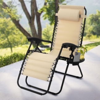 ML-DESIGN Gartenliege Sonnenliege klappbar mit verstellbarem Kopfpolster & Rückenlehne, 1 St, Liegestuhl Beige wetterfest mit Schnürsystem Zero Gravity