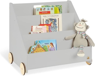 Pinolino 'Lasse' Kinder-Bücherregal, grau, mit gummierten Rollen, 3 Fächern und Geheimfach