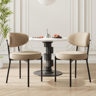 COLAMY Esszimmerstühle 2er Set mit 10 cm Sitzpolster – Moderne Polsterstühle aus kuscheligem Teddy-Stoff, mit robustem Metallgestell – Für Küche & Wohnbereich, Khaki