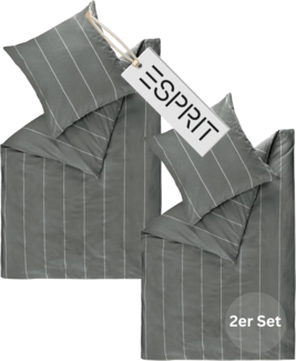 Esprit Bettwäsche HARPLINES Renforcé Kissenbezüge und Bettwäsche, Baumwolle, 2 teilig, 135x200 cm - 2er Set in Anthrazit
