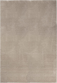 Teppich Wohnzimmer Einfarbig - 140x200cm - Beige Uni Geometrisch Wellen Muster Modern Kurzflor Deko Teppiche Weich Schlafzimmer