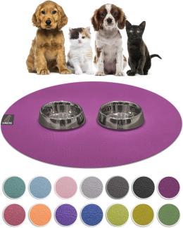 SANOZOO® - Napfunterlage, Öko-TEX - Made in Germany - rutschfeste Futtermatte für Hunde & Katzen, Rund 80 cm Pflaume