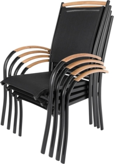 ib style Gartenstuhl Diplomat Stapelstuhl schwarz / teak Set, Gartenstuhlset - Gartensessel - Stapelbar - mehrfach gewebt