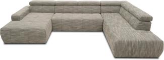 DOMO. collection Brandon Sofa | Wohnlandschaft mit Rückenfunktion und Sitztiefenverstellung in U-Form, Polsterecke Eckgarnitur, weiß-grau, 175 x 359 x 228