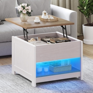 YITAHOME Couchtisch mit Hebeplatte, Quadratisch Couchtisch Höhenverstellbar, Wohnzimmertisch Modern für Couch Schlafzimmer,Stabiler Metallrahmen,60X60X45CM