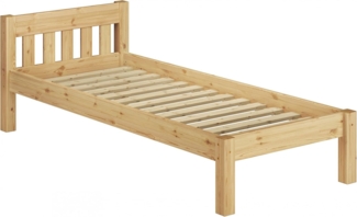 Erst-Holz Einzelbett Natur 90x190 Bett, Rollrost Senkrechte Balken