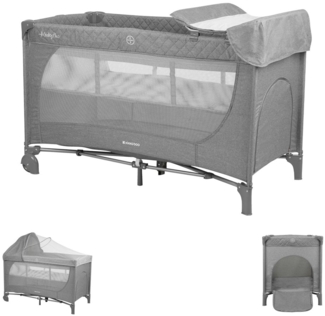 Kikkaboo Reisebett Medley Plus 2 Ebenen Matratze Moskitonetz Wickelauflage Räder grau