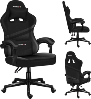 huzaro Force 4.4 Carbon | Gaming Stuhl PC Bürostuhl Schreibtischstuhl Ergonomischer Gamer | Kopfstütze Lendenkissen | bis 130 kg belastbar | Höhenverstellbar Wippfunktion | Stoff Kunstleder | Schwarz