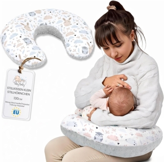 Totsy Baby Stillkissen klein Mond Minky 130 cm - Nursing und Breastfeeding Pillow Stillmond Stützkissen Stillhörnchen kleines Still Kissen und Lagerungskissen beim Stillen Eulen Grau B