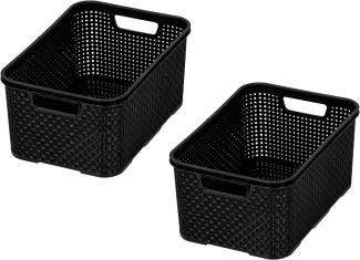 BranQ - Home essential Korb in Rattan Design 2er Set Grösse L 19 l, BPA-frei Kunststoff PP, Schwarz, 38x27,8x18,5 cm, 2 Stk.