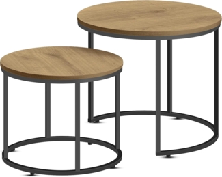 Best for Home Beistelltisch 2er Set Runder Couchtisch Eiche – platzsparend & im Loft-Stil
