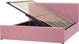 Bett mit Stauraum ROCHEFORT 160 x 200 cm Samtstoff Rosa