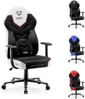 Diablo X-Gamer 2. 0 Gaming Stuhl Bürostuhl Stoffbezug Ergonomisches Design Lendenwirbelkissen Softpadauflage (Schwarz-Weiß)