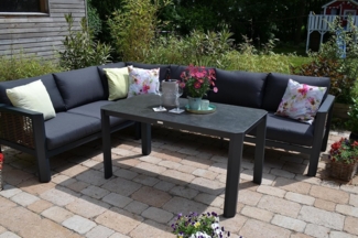 Gartenmöbel Ecklounge Calgary 223 x 289cm + Tisch 130 x 70 - Tischplatte schwarz marmoriert