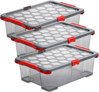 ROTHO Aufbewahrungsbox 3er-Set Evo Total Protection 11l stapelbare Box mit Deckel (Aufbewahrungsset, 3er-Set)