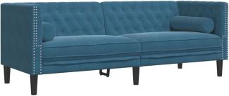 vidaXL Chesterfield-Sofa mit Nackenrollen 3-Sitzer Blau Samt 372701
