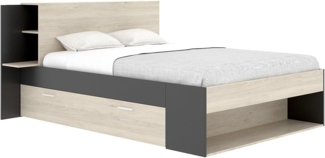 Vente-unique - Bett mit Stauraum - 140 x 190 cm - Holzfarben & Schwarz - KEROSIA
