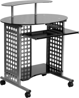 Flash Furniture Cassini Mobiler Computertisch mit schwarzer Glasplatte