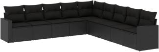 vidaXL 9-tlg. Garten-Sofagarnitur mit Kissen Schwarz Poly Rattan 3219075
