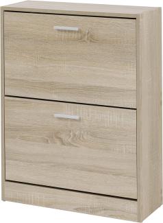 Baroni Home Platzsparender Schuhschrank aus Melamin-Holz für den Eingangsbereich, 12 Paar Schuhe mit 2 Klapptüren und dopplter Tiefe 24 x 63 x 81 cm