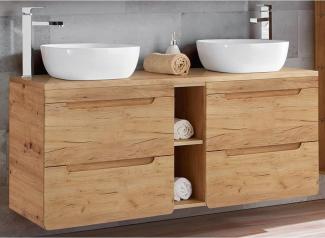 Waschtischunterschrank 141 cm Wotan Eiche Nb. LUTON-56-CRAFT mit 2 Keramikbecken, B/H/T ca. 141/76/46 cm