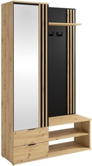 Vente-unique - Garderobe mit Spiegel & Stauraum - Holzfarben & Schwarz - JANAKIA