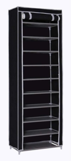 BAKAJI Platzsparender Schuhschrank, 11 Regale, 60 x 30 x 175 cm, bis zu 30 Paar Schuhe, Struktur aus Stahl und Bezug aus TNT-Stoff, wasserdicht, mit Reißverschluss staubdicht (schwarz), Metall, Unica