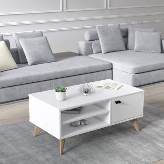 Dmora Couchtisch mit einer Tür und zwei Fächern, 100 x 55 x 43 cm, weiße Farbe