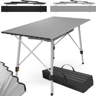 MIADOMODO® Campingtisch - Klappbar, Höhenverstellbar, 90x45 cm, aus Aluminium, mit Tragetasche, Stauraum, Leicht, Outdoor und Indoor, Silber - Klapptisch, Gartentisch, Falttisch, Alutisch