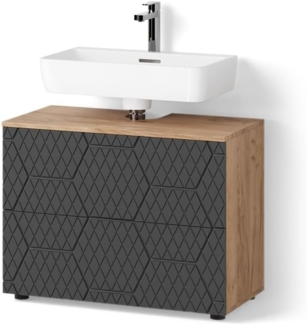 Livinity® Waschbeckenunterschrank Ronco, Anthrazit gestreift/Goldkraft Eiche, 80 x 58.6 cm mit 2 Schu...