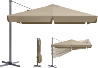 Sekey Ampelschirm 300x300 cm Sonnenschirm Eckig Aluminium Marktschirm mit Schirmständer, LxB: 300,00x300,00 cm, Ampelschirm Rechteckig, ohne Wegeplatten, um 360° drehbar, UV50+