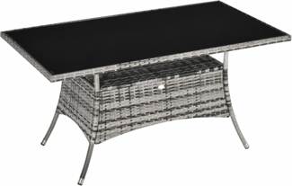 Outsunny Gartentisch Gartenmöbel Tisch, Polyrattan+Sicherheitsglas (Esstisch, 1-St, Glastisch), Grau+Schwarz, 150x85x74cm