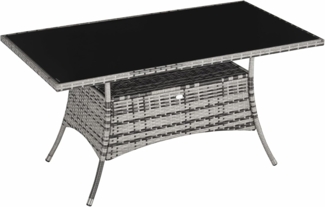 Outsunny Gartentisch Gartenmöbel Tisch, Polyrattan+Sicherheitsglas (Esstisch, 1-St, Glastisch), Grau+Schwarz, 150x85x74cm