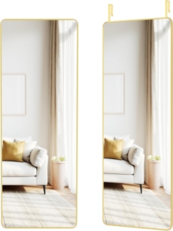 SONGMICS Ganzkörperspiegel, 120x40 cm, rechteckiger Spiegel, Wand- oder Türmontage, Rahmen aus Aluminiumlegierung, Hartglas, für Schlafzimmer, Wohnzimmer, Garderobe, blassgold LFM032AB01