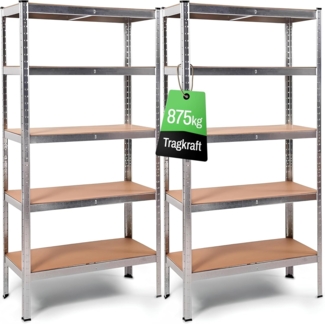 Ondis24 2er Set Metallregal Thomas, Lagerregal 90 x 40 x 180 (H) cm, Kellerregal bis 875kg belastbar, Silber, mit 5 Fachböden, je 175 kg belastbar, höhenverstellbar, Schwerlastregal - Doppelpack!