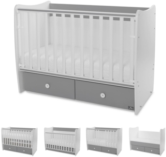 Lorelli Babybett MATRIX NEW Kinderbett 120 x 60 cm, 2 Ebenen, 2 Schubladen grau