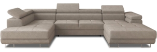 Wohnlandschaft Caris U mit Schlaffunktion, einstellbare Kopfstützen und zwei Bettkästen (Beige (Paros 02), Ecksofa Rechts)