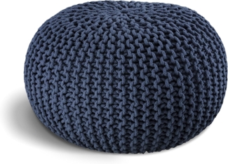 ELYFLAIR® handgefertigter Strickhocker Ø 55cm o. Ø 45cm I Sitzpouf Sitzpuff Bodenkissen Sessel Kissen Sitzhocker Sitzsack - mit eleganter Grobstrick-Optik - Dekoration Interieur (Dunkelblau, Ø 45cm)