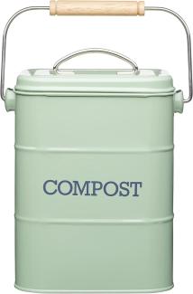 KitchenCraft Living Nostalgia Metall Küchen Bioabfallbehälter, Arbeitsplatte/Unterschrank Mini Kompostlager und Recycling Lebensmittelabfall Behälter, mit Kohlefilter, 16,5 x 12 x 24 cm – Sage Green