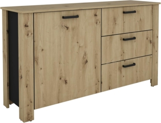 byLIVING Sideboard FARO/Absetzung in schwarz / 1 Tür und 3 Schubkästen/verstellbare Einlegeböden/viel Stauraum/Kommode/Anrichte/Maße: B 140, H 84, T 40 cm (Artisan Eiche (Eiche-Optik))