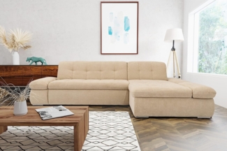 DOMO. collection Moric Couch, Ecksofa, Eckcouch, Sofa in L-Form, beige, 300 x 172 x 80 cm