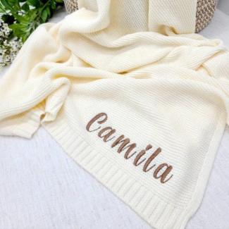 Gestickter Name Baby Decke Baby Bad Kinderwagen Decke Neugeborenes Baby Geschenk Personalisierte Weiche Atmungsaktive Baumwolle Gestrickte Decke (Ivory,Embroidered Name)