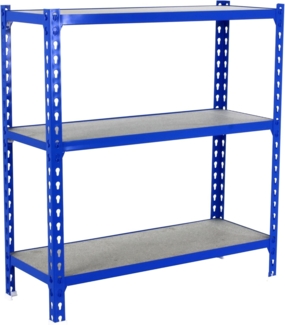 Simon Rack Schwerlastregal, 1000 x 1100 x 400 mm, Bis 200 kg Belastbar, 3 Verstellbare Ablagen, MDF-Platten, Kellerregal, Lagerregal, Blau/Holz - Simonclick