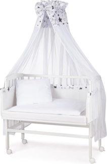 WALDIN Beistellbett mit Matratze und Nestchen, höhenverstellbar, Ausstattung Sterne, Gestell Weiß lackiert