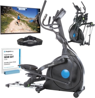 Skandika Crosstrainer CardioCross Carbon Champ, Ellipsentrainer für Zuhause bis 150 kg, mit 24,5kg Schwungmasse, Magnetbremssystem, Kinomap/App Kompatibel