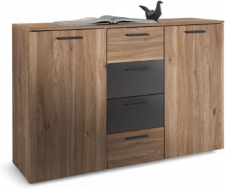 ASCHAU Kommode in Mauvella Eiche Optik, Graphit - Moderne Kommode mit viel Stauraum für Ihr Schlafzimmer - 140 x 89 x 38 cm (B/H/T)